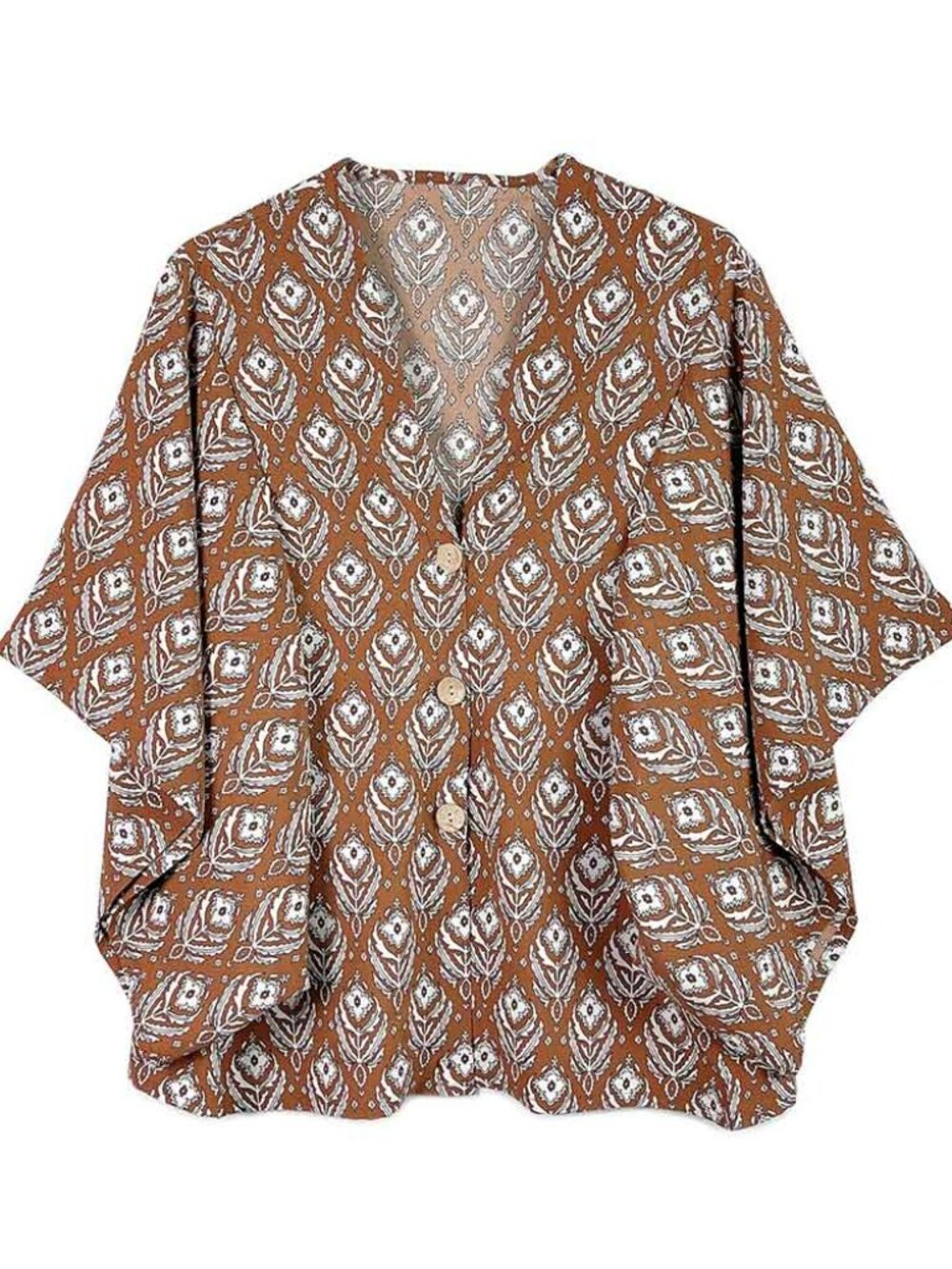 Floral Print Button Down Kimono Poncho